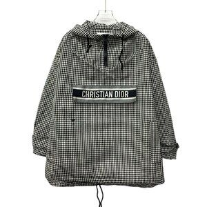 Christian Dior Houndstooth Hooded Jacket XS Long Sleeve Bee Embroidery Drawstrin